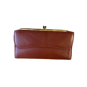 VTG Rolfs Leather Kiss Lock Swagger Clutch Wallet Brown Cowhide
